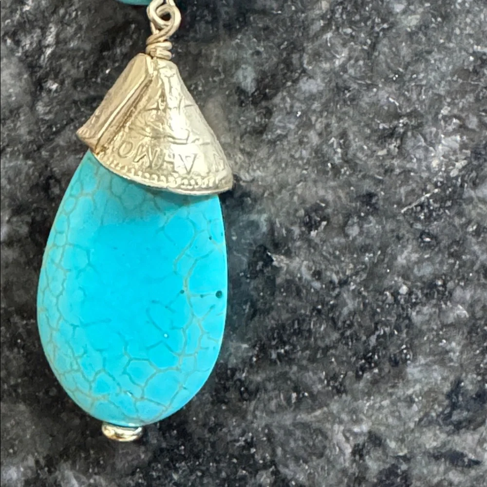 😊Chico's Turquoise Beaded Coin Drop Necklace with Gold Accents - Picture 5 of 7